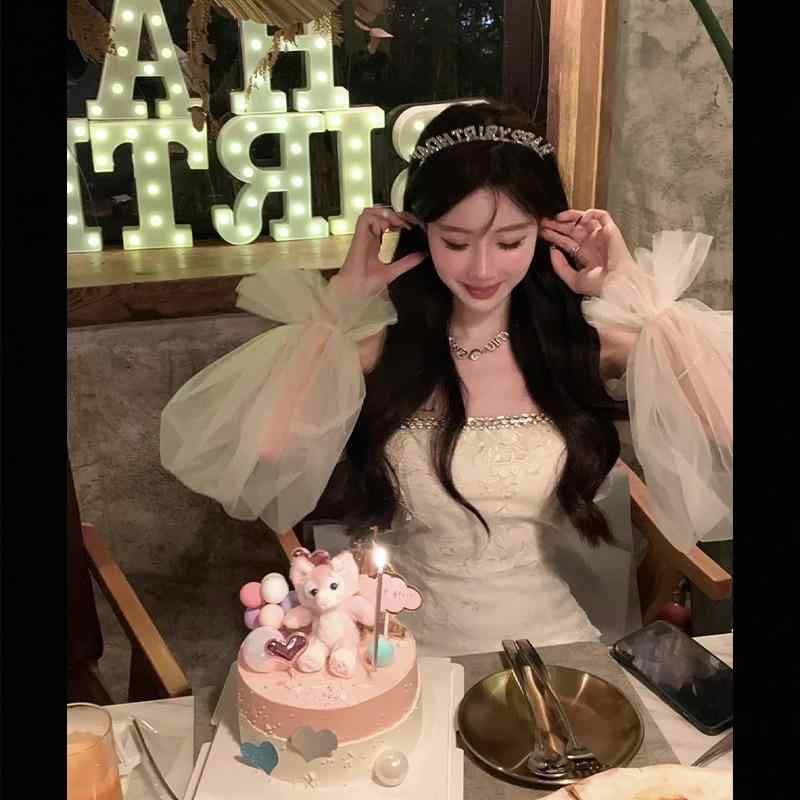 ドレス バースデー レディース イブニング カクテル パーティー プリンセス 誕生日 ギフト ハイエンド 精巧 ワンショルダー ストラップレス ヒップ