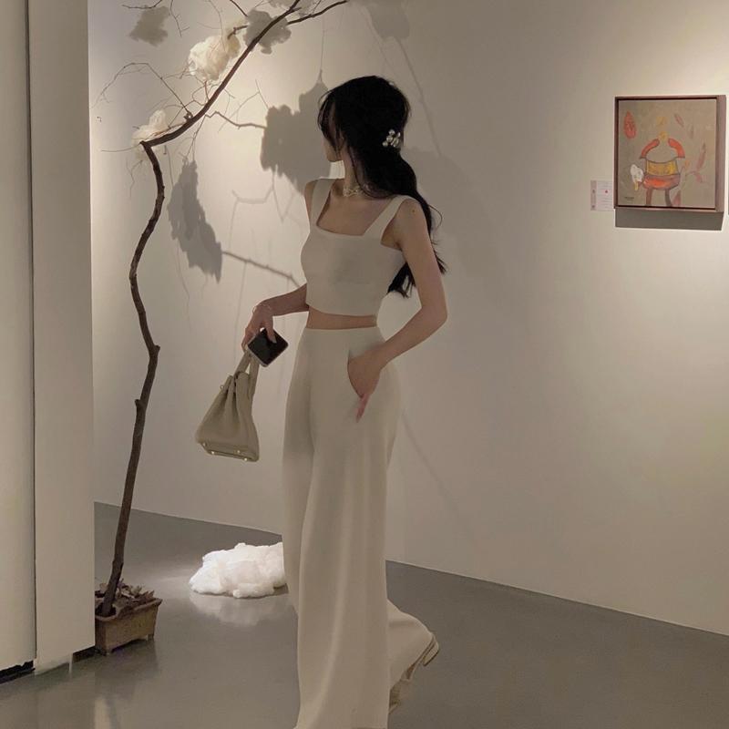 トップス パンツ レディース ファッション カジュアル スーツ 白い 小さい サスペンダー スタイリッシュ ガール ワイド レッグ クール ストリート ツーピース