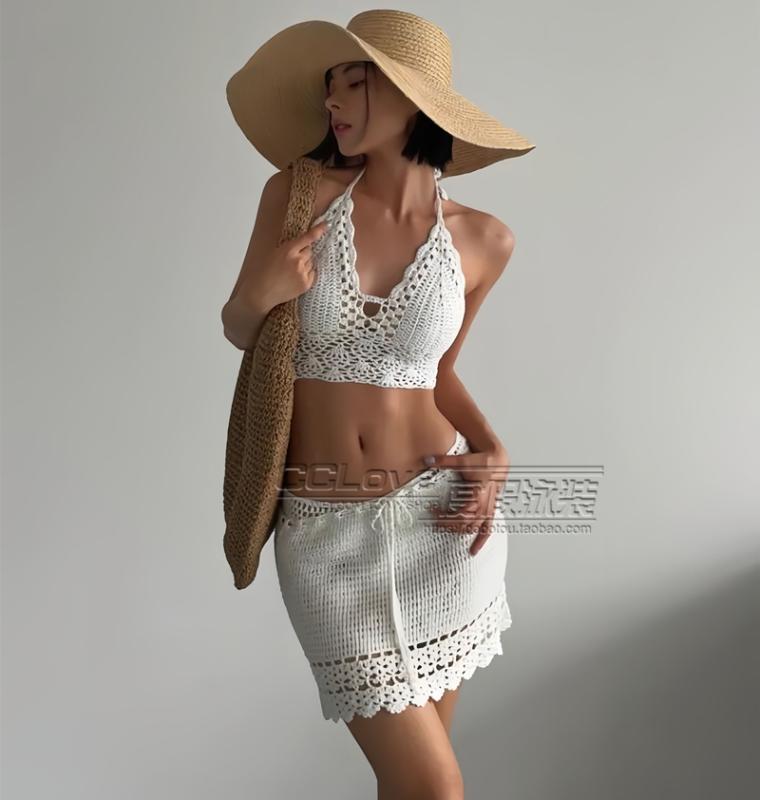 レディース 水着 プール ビーチ 海水浴 夏 セクシー ニット 小胸 集合 温泉 スリム お腹 カバー 3点 セット｜セキュアデポ