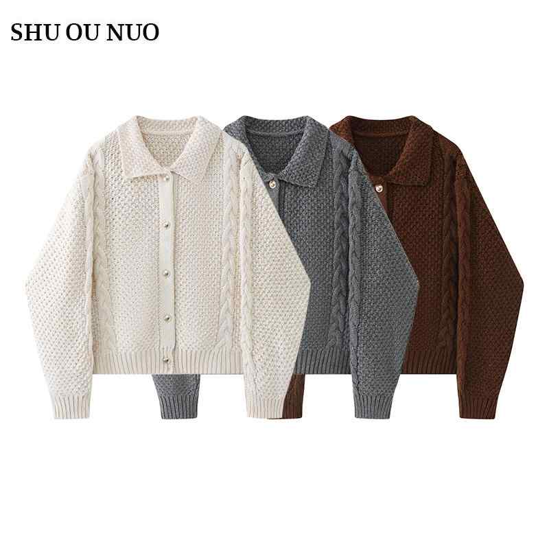 ジャケット トップス レディース ファッション 秋冬 ポロ 襟 ソフト ワックス ゆったり 優しい セーター 女性 ニットカーディガン