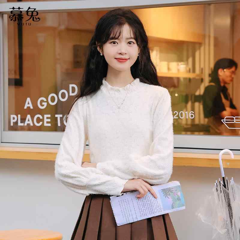 シャツ トップス レディース ブラウス 上品 フランス ハーフ ハイネック レース 女性 カレッジ ガーリー 秋 インナー レイヤリング
