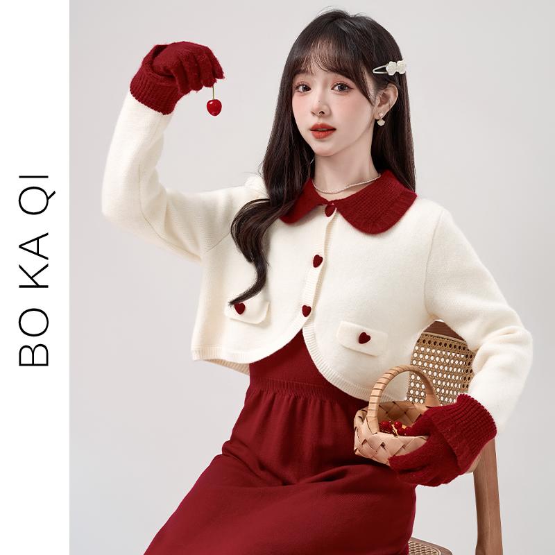 ジャケット レディース ファッション 春秋 ラブ ボタン 対照的 カーディガンニット 女性 ガーリー カレッジ 優しい ショート セーター
