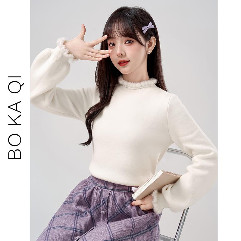 レディース ファッション 春秋 ハーフ タートル カラー ねじ込み セーター 女性 ガーリー カレッジ スリムフィット 毛皮 厚 セーター
