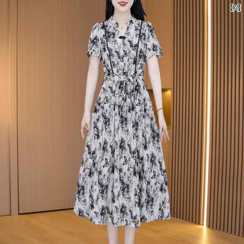 シフォン お召しもの レディース 夏 好いたらしいめ 流行り物 花柄 成年者愛くるしげ スコート 衣装 今めかしい 女子らしい 半袖 白黒