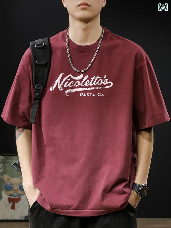 メンズ トップス ウォッシュ グラデーション 半袖 Tシャツ 大きめサイズ アメリカン メンズ コットン 夏 レトロ シンプル カジュアル