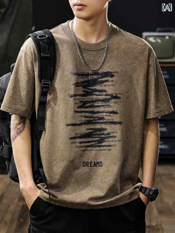 トップス レトロ プリント 半袖 Tシャツ 大きめサイズ アメリカン メンズ 個性 夏 メンズ カジュアル ゆったり