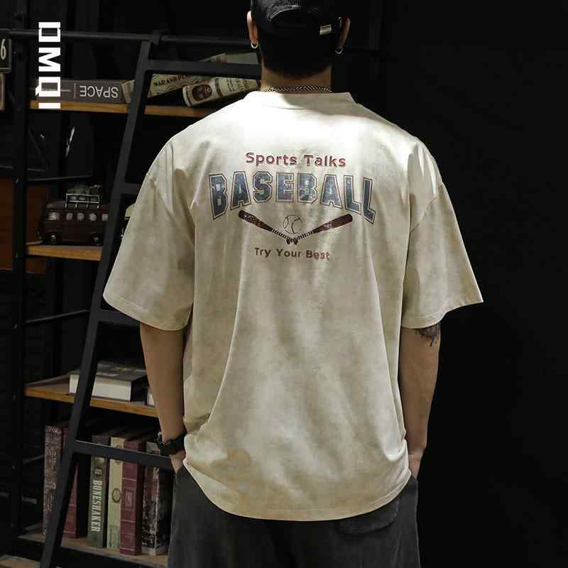 Tシャツ メンズ 夏 トップス ウォッシュ 加工 メンズ 半袖 プリント スポーツ 野球 カジュアル レトロ
