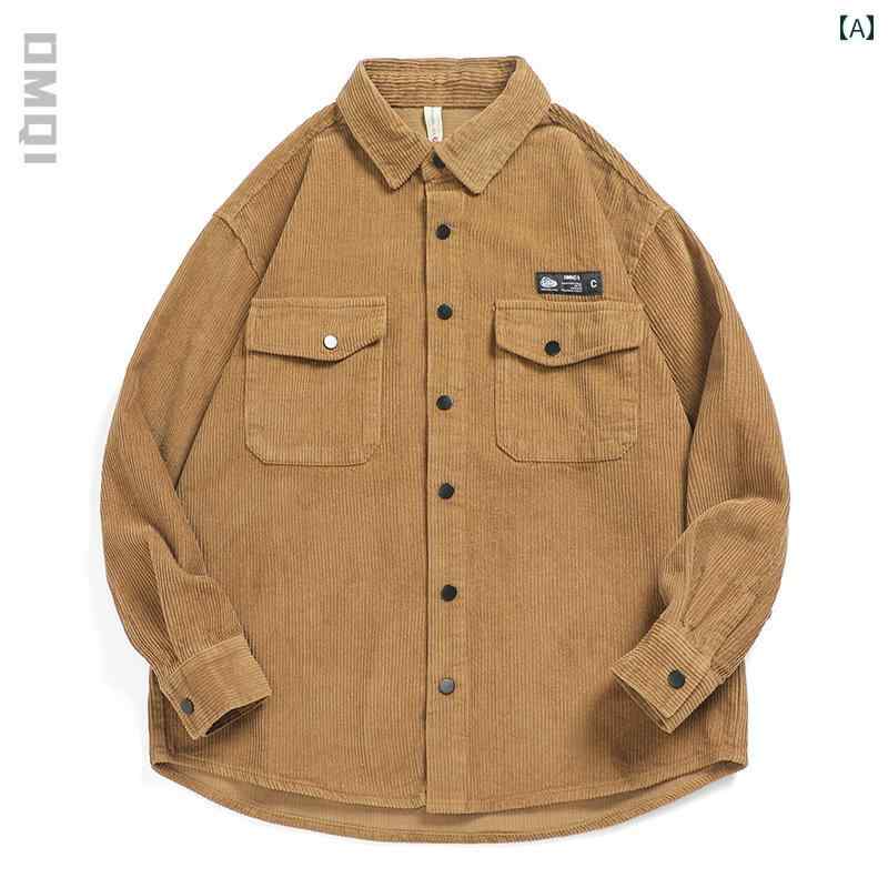 長袖 シャツ メンズ 春秋 アメリカン トップス ジャケット 前開きボタン 襟 コート アウター レトロ 厚手 無地 単 シンプル カバーマルチポケット 布バッジ装飾 豪華感 6,904円