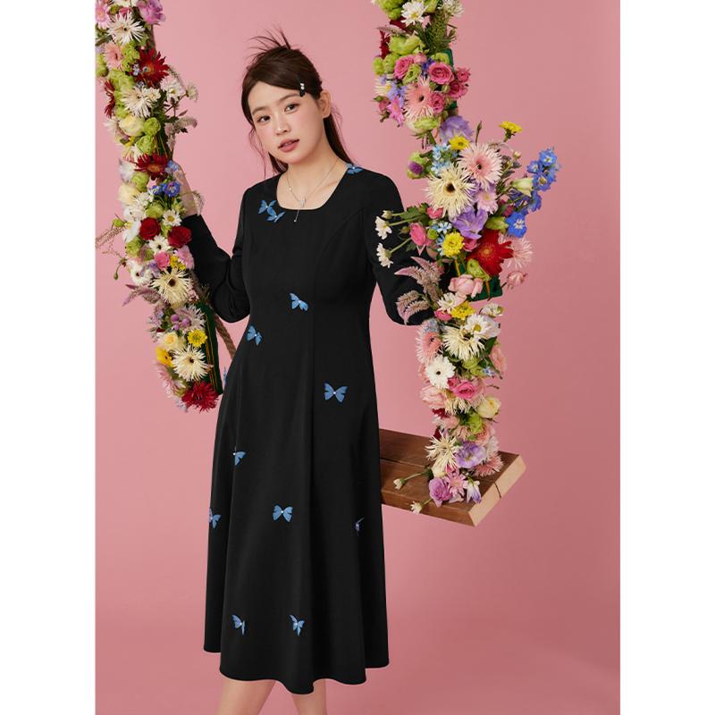 レディース 婦人服 大きめサイズ ぽっちゃりサイズ ワンピース ドレス フレンチ 春 バタフライ かわいい