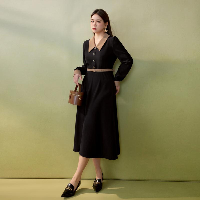 レディース ぽっちゃり 大きめサイズ 婦人服 ワンピース ドレス 長袖 丈 レトロ 春 ウエストカバー おしゃれ｜セキュアデポ