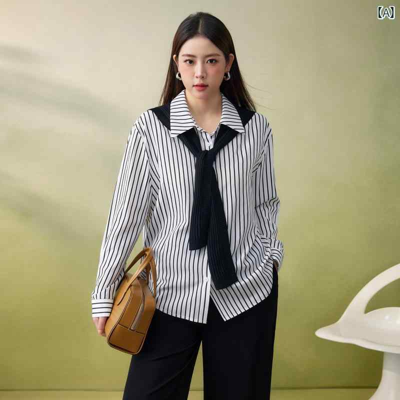 レディース 大きめサイズ 婦人服 トップス シャツ カジュアル シンプル おしゃれ ぽっちゃり体型 ゆったり ストライプ 春