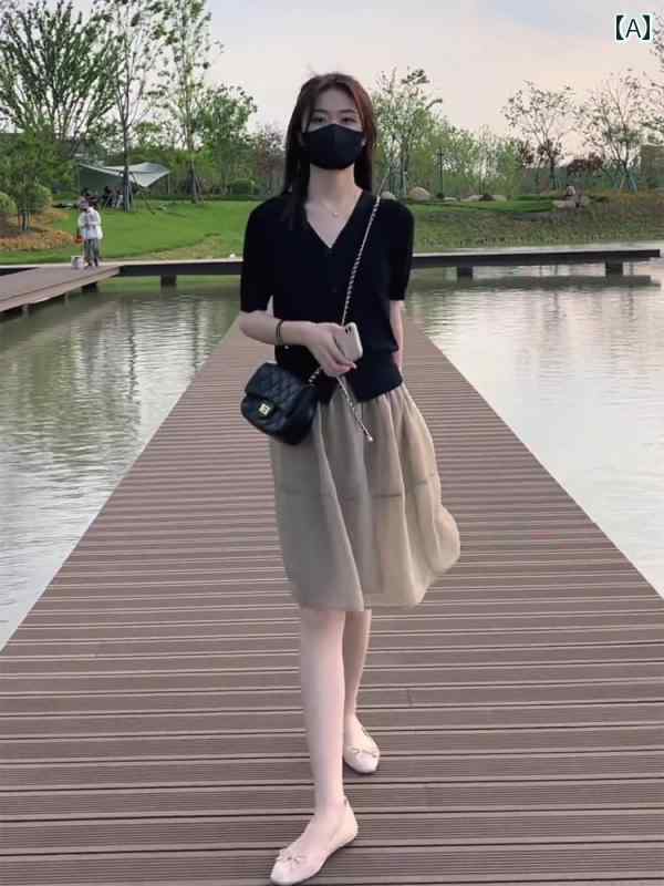 シャツ ブラウス スカート スーツ Vネック 半袖 夏 薄手 通勤 通学 レジャー リゾート 休日 レディース
