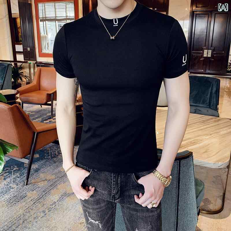 半袖 Tシャツ メンズ ファッション トップス シャツ ひんやり 涼しい 快適 ラウンドネック 夏 薄手 タイト ハーフ タートルネック メンズ