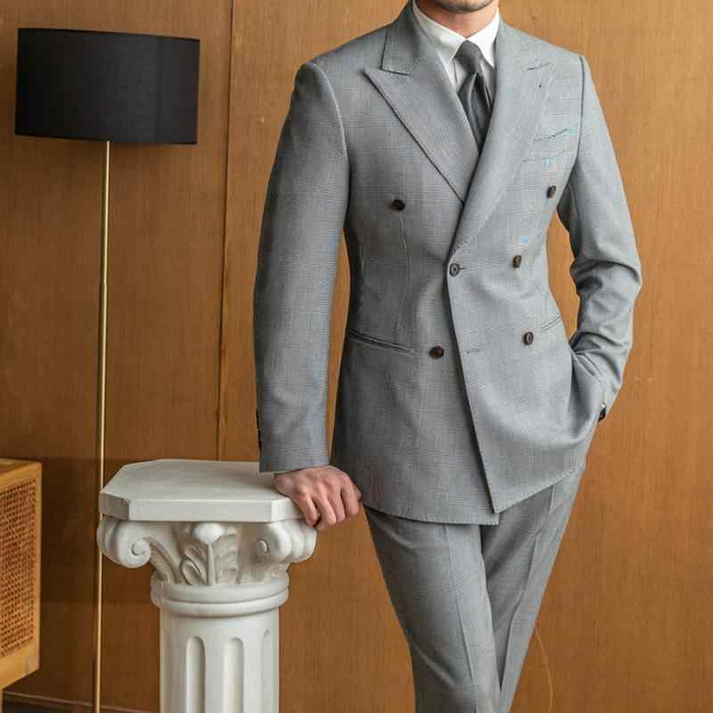 メンズ スーツ ジャケット パンツ セット 通勤 礼服 紳士服 ビジネス フォーマル スリム 大きめサイズ グレー おしゃれ ファッション 千鳥格子 チェック 紳士