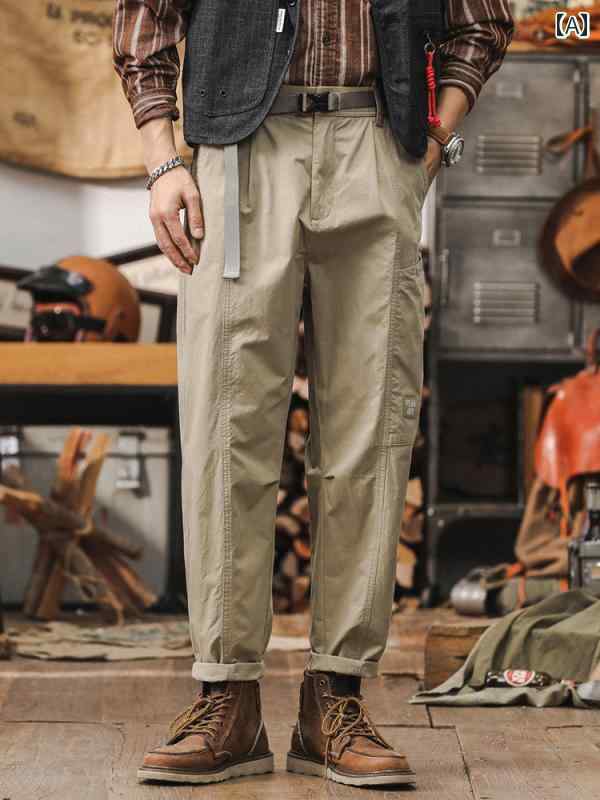 メンズ ファッション パンツ クール コットン 作業着 ズボン 夏 薄手 ウイグル 綿 アメリカン テーパード カジュアル ボトムス メンズ