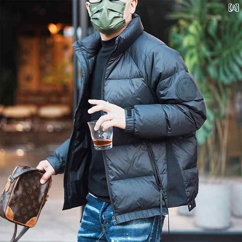 メンズ ファッション アウター トップス ダウン 光沢 カジュアル グレー ダックダウン ジャケット 暖かい スタンドカラー メンズ｜セキュアデポ