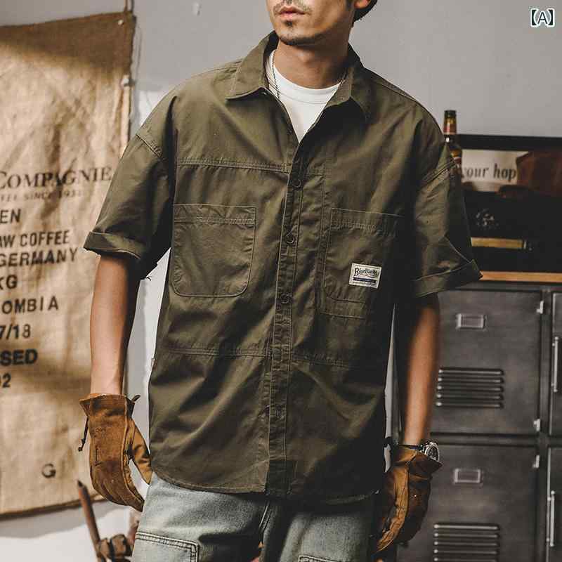メンズ 夏 半袖シャツ トップス 羽織 レイヤード アメリカン レトロ おしゃれ カジュアル 合わせやい ワーク レジャー アウトドア デイリー 旅行