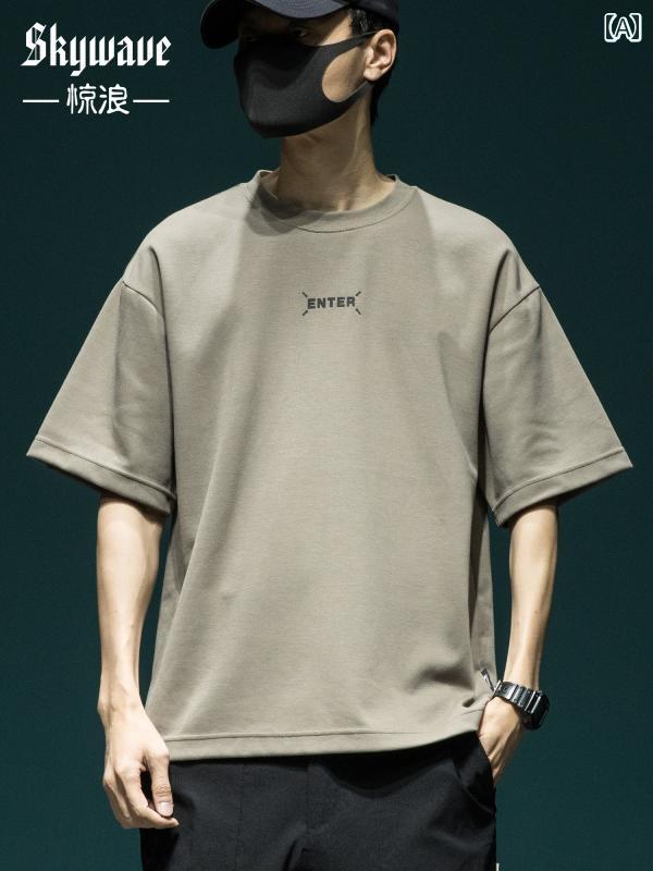 メンズ トップス シンプル ラウンドネック T シャツ 春 文字 プリント ゆったり 大きいサイズ 快適