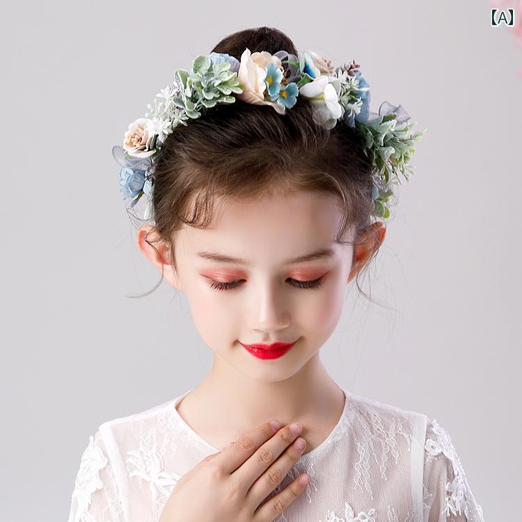 子供 花 花冠 ティアラ プリンセス ヘアアクセサリー フェアリー 発表会 フラワーガール 頭飾り 女の子 誕生日 パフォーマンス 写真撮影 髪飾り