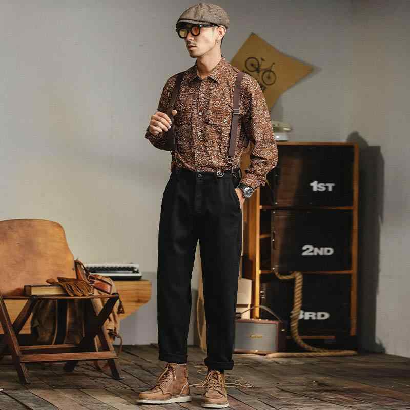カジュアル パンツ アウトドア 動きやい メンズ 紳士服 メンズ パンツ 普段使い 長ズボン サスペンダーパンツ シャツ 春秋 アメリカン レトロ