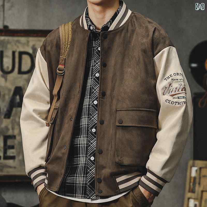 スタジャン おしゃれ メンズ 紳士服 メンズ ジャケット ブルゾン ジャンバー アメリカン レトロ 春秋 ファッション カジュアル