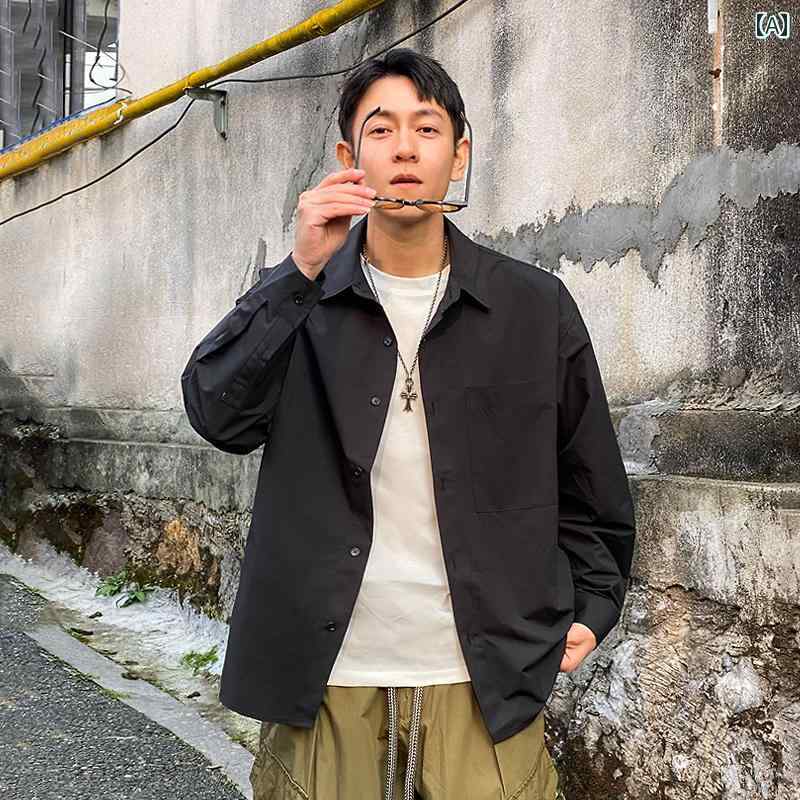 長袖 シャツ メンズ メンズ 春秋 トップス アメリカン バックテキスト英文字プリント ジャケット ストリート シンプル 襟 前開きボタン 通気性 100 都会 レジャー カジュアル アメカジ ボーイッシュ