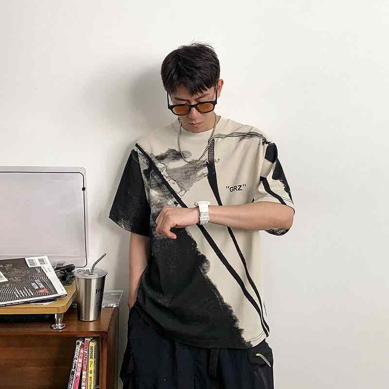 メンズ ファッショントップス Tシャツ カットソー 普段使い 厚手 絞り染め 半袖 アウトドア スポーツ ワーク カジュアル メンズ 夏