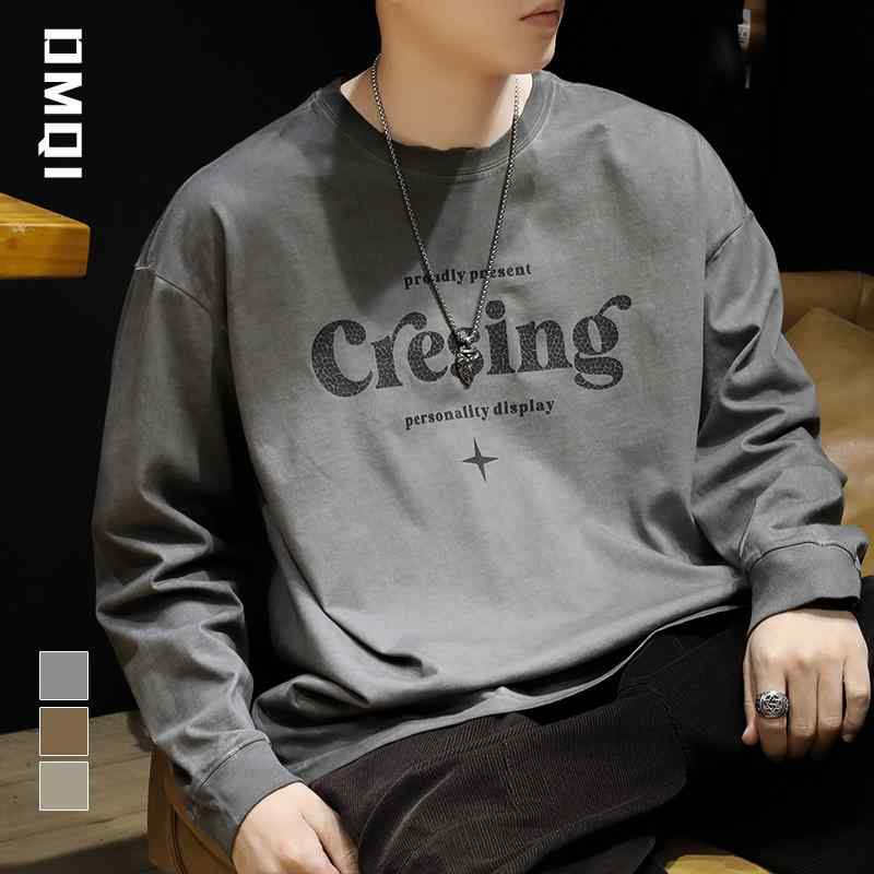 メンズ ロンT ストリート 厚手 ウォッシュ加工 綿 レトロ 長袖 Tシャツ レディース ストリート ゆったり 大きめサイズ 春秋 スウェットシャツ ヴィンテージ風感