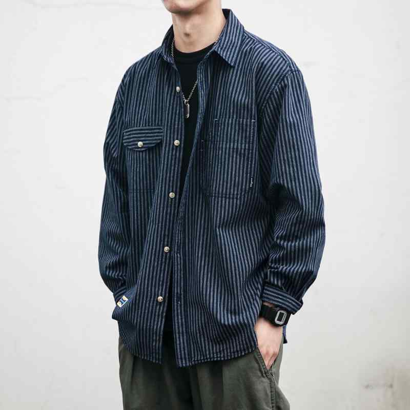 メンズ トップス シャツ カジュアル 快適 普段使い 紳士服 メンズ シャツ ジャケット 長袖 レトロ ストライプ おしゃれ