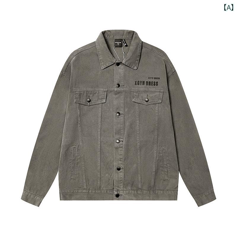 デニムジャケット メンズ 春秋 長袖 大きめサイズ ウォッシュ加工 シングルブレスト 厚手 冬 しわ防止 ストレートヘム ゆったり メンズ アメカジ ファッション
