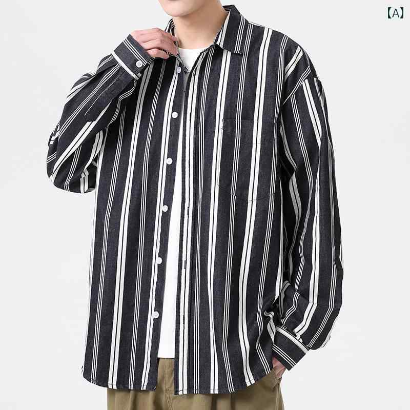 カジュアル シャツ ストライプ メンズ ファッション ゆったり アメリカン レトロ 長袖 綿 長袖 ジャケット 春秋 トップス メンズ