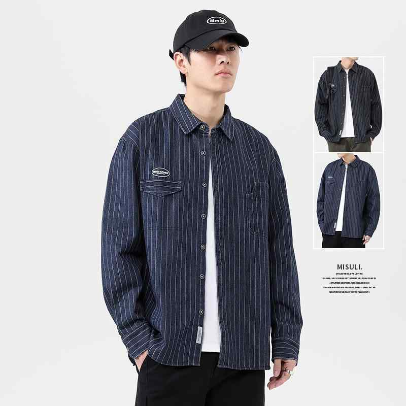 メンズ トップス シャツ アメリカン 紳士服 メンズ シャツ デニムジャケット 長袖 レトロ ストライプ ワークウェア カジュアル 5,744円