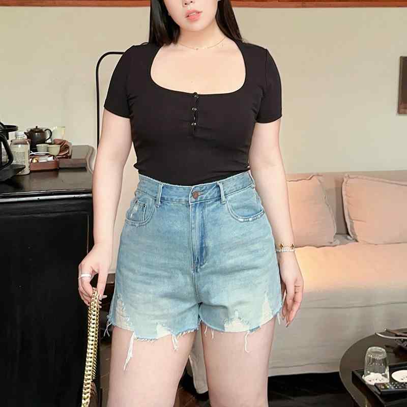 レディース 夏 デニムショートパンツ 大きめ ぽっちゃり体型 かわいい おしゃれ きれいめ 脚長 ハイウエスト アップ 快適 デート イベント レジャー アウトドア 女子会 旅行 ビーチ プール マリン｜セキュアデポ