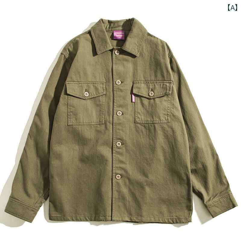カジュアル シャツ メンズ トップス ゆったり 秋冬 レトロ 薄手 綿 アウター マルチ ポケット 立体 生地 ワークウェア 長袖 ジャケット メンズ