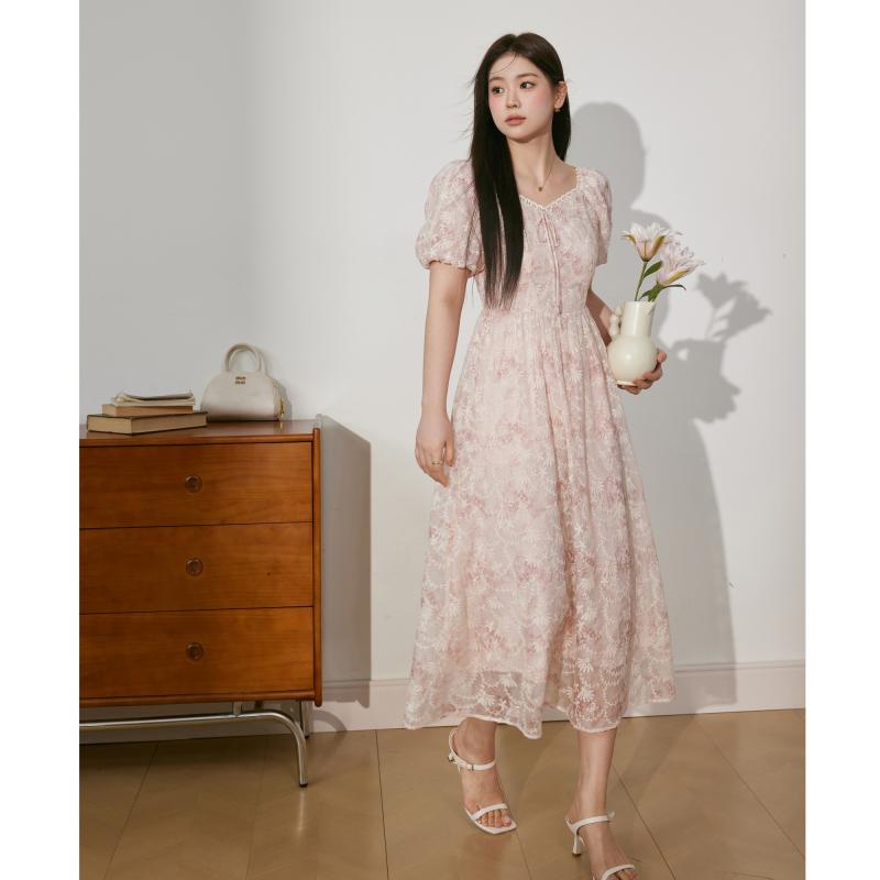 ワンピース おしゃれ レディース 婦人服 大きめサイズ ゆったり ぽっちゃり ワンピ ドレス 花柄 半袖 パフスリーブ お腹カバー|セキュアデポ