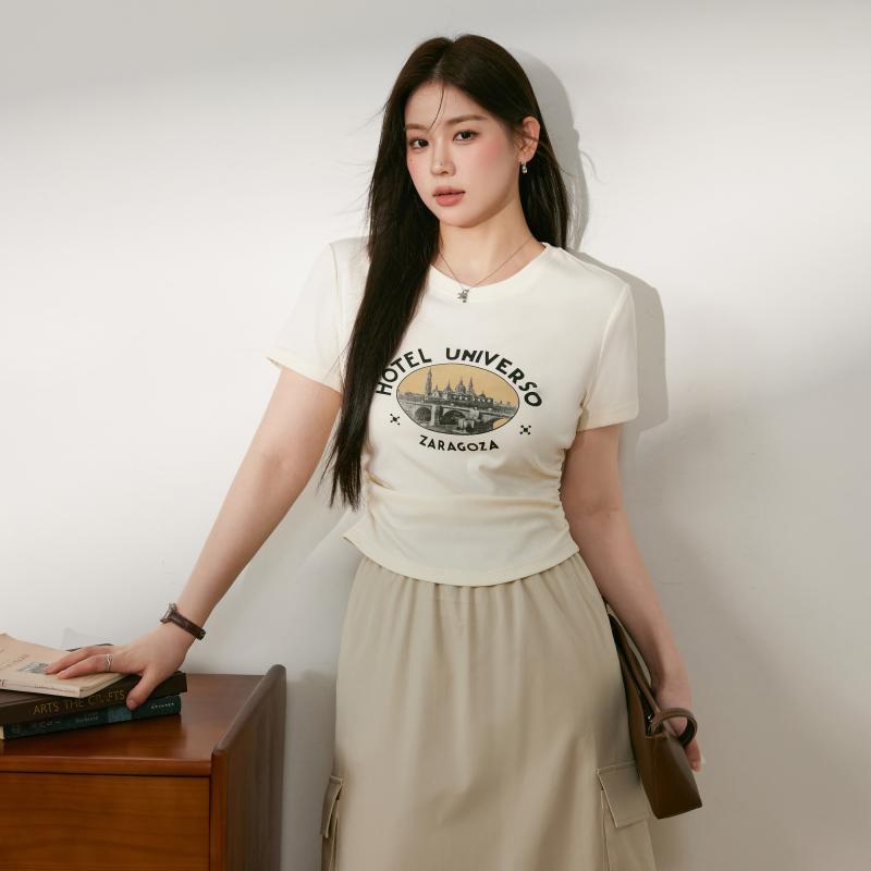 Tシャツ 半袖 レディース 婦人服 大きめサイズ ゆったり ぽっちゃり シャツ スカート ロング フレンチ風 夏 体型カバー カジュアル