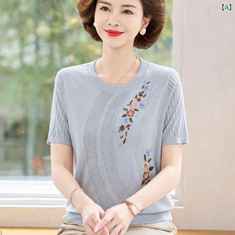 レディース 豪華 母 夏 半袖 ラウンドネック シャツ 婦人服 高貴 西洋風 Tシャツ トップス きれいめ 花柄