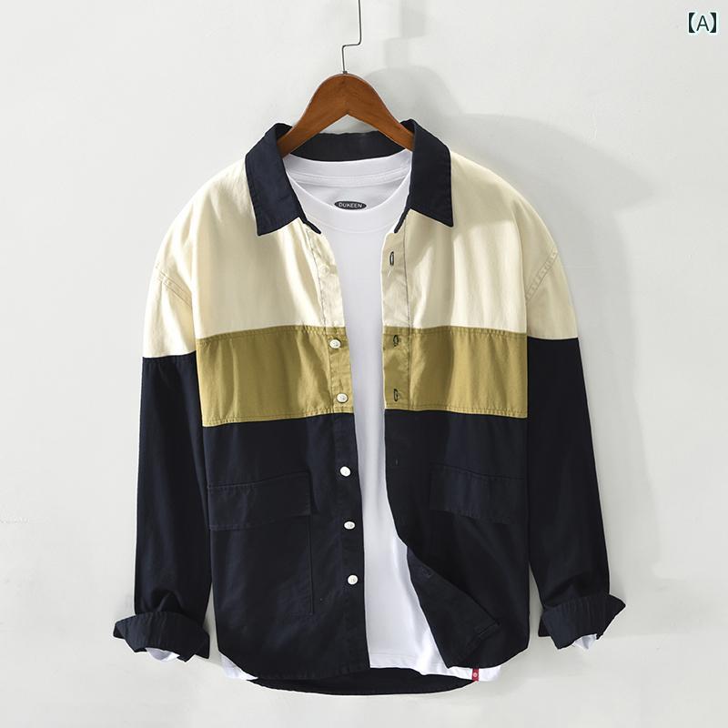 シャツ トップス シャツ ジャケット カジュアル メンズ カラー ブロック スプライシング 春 イン ワークウェア 長袖 春秋