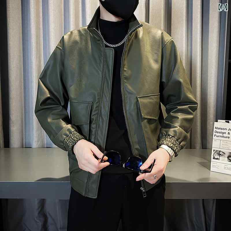 ジャケット メンズ アウター レザージャケット 冬 ハイエンド スリムフィット レトロ ワークウェア オートバイ スタンドカラー レザージャケット｜セキュアデポ