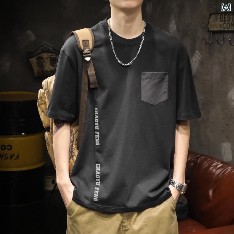 シャツ トップス シャツ Tシャツ メンズ ボーイズ 半袖 夏 薄手 イン プリント アメリカン ストリート カジュアル ゆったり コットン ラウンドネック
