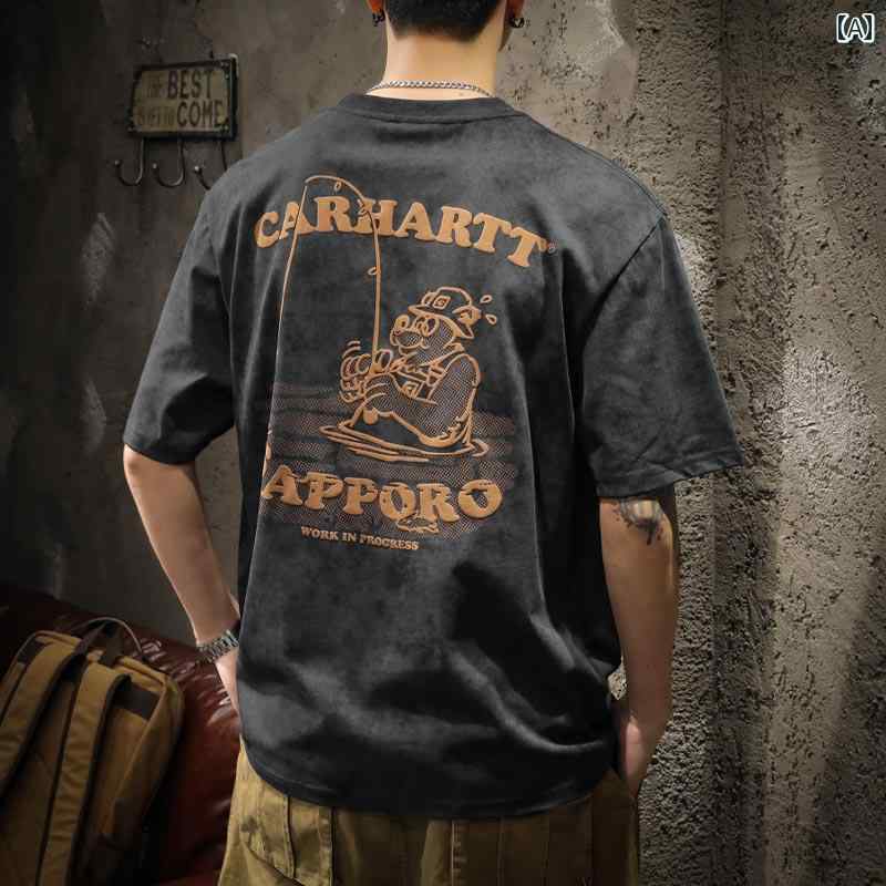 Tシャツ メンズ アメリカン ヘビーウェイト 半袖 夏 綿 プリント Tシャツ イン ストリート ゆったり 大きいサイズ Tシャツ 男性用