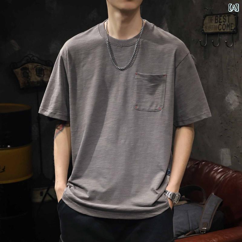シャツ Tシャツ メンズ レトロ カジュアル 半袖 夏 ハイエンド 綿 ラウンドネック ゆったり 大きいサイズ