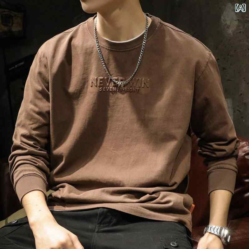 シャツ メンズ アメリカン レトロ ヘビーウェイト コットン 長袖 Tシャツ 秋 男性用 ハイエンド スウェットシャツ トレーナー 男性用 無地