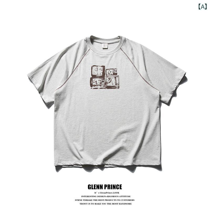 トップス シャツ Tシャツ メンズ アメリカン レトロ ストリート オールド テレビ プリント カジュアル 夏 コットン