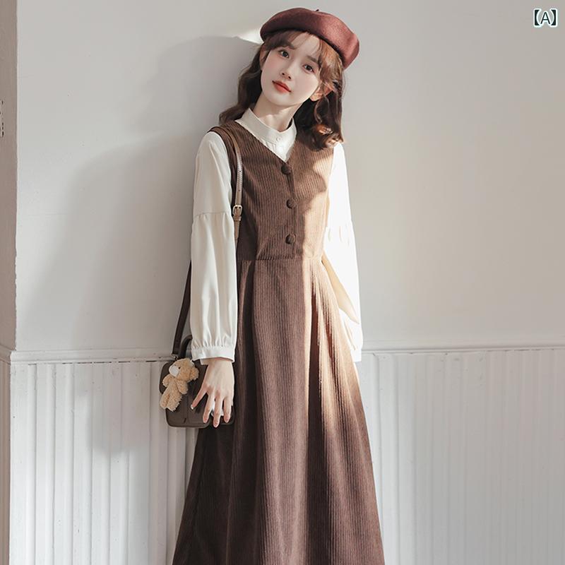 ドレス スカート レディース ファッション かわいい 秋冬 スーツ 女性 サスペンダー カレッジ レトロ 小さい ツーピース 若々しい