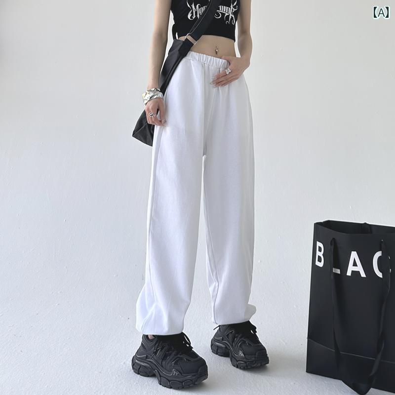 レディース カジュアル パンツ ボトムス 長ズボン スポーツ 女性 秋 ストレート アメリカン 巾着 春秋 白 グレー サニタリー
