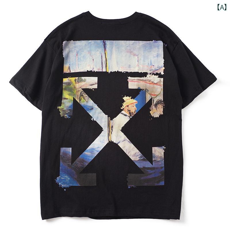 メンズ レディース T シャツ かっこいい トップス アメリカ ストリート ヒップ ホップ アロー 油絵 半袖 男女 学生 カップル