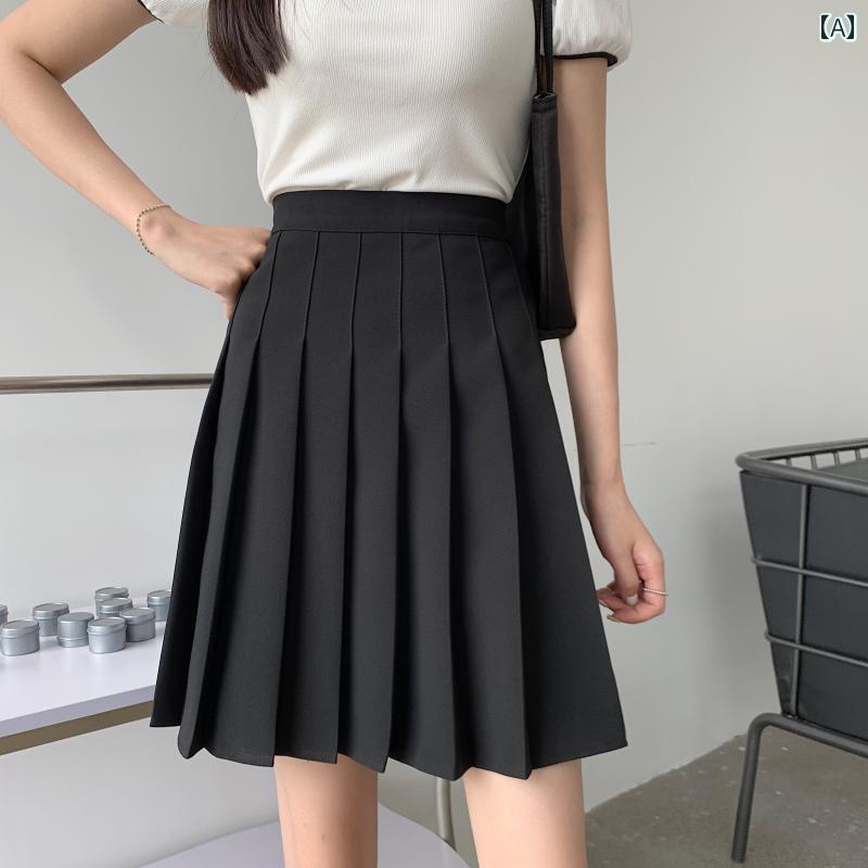 レディース グレー プリーツスカート スカート a ライン プレッピー 小さい ミッド ガール スリム 抗 露出 ショート