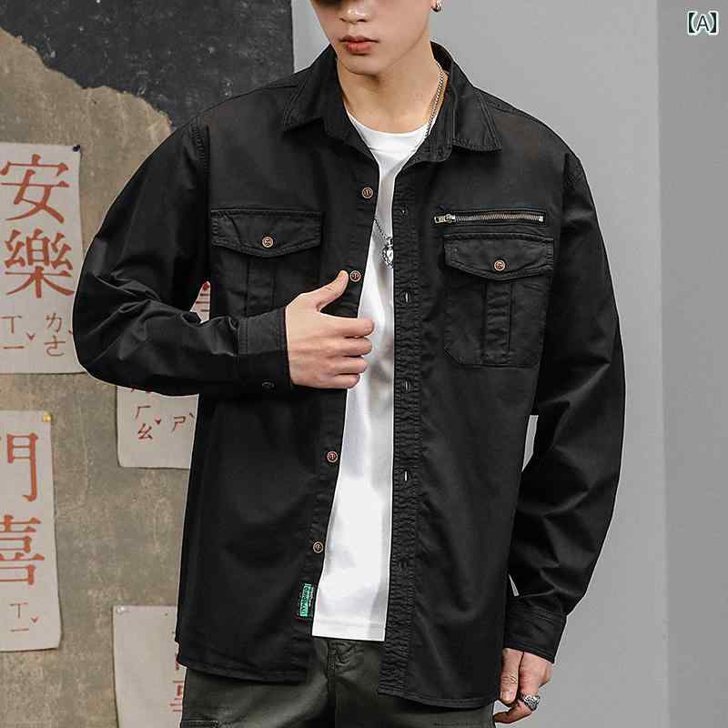 メンズ カジュアル ヘビー ワークシャツ 長袖 春 ハンティング シャツ レトロ 春秋 ジャケット 男性用