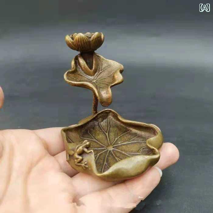 真鍮 置物 レトロ 装飾品 車 ダッシュボード 卓上小物 ミニ 銅 無垢 蓮葉 逆流 香 飾り カエル 瞑想 香立て 香炉 インサート
